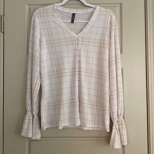 Beige and White Plaid Blouse 🤍